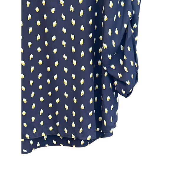 Collective Concepts Women's Blue Yellow Printed Ruched Sleeve Blouse Size 2X - Picture 2 of 7